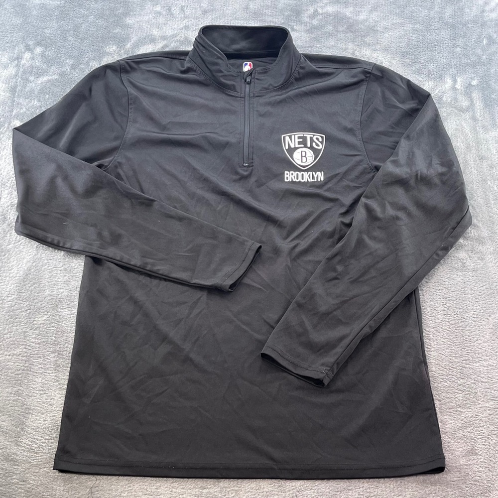UNK Brooklyn Nets NBA Mens Medium Black Quarter Zip Pullover Long Sleeve Shirt